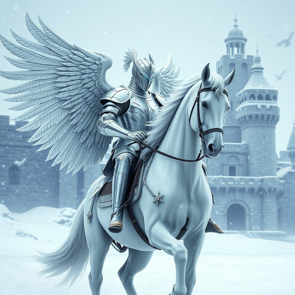 Cyberpunk Knight Rides into Futuristic Blizzard