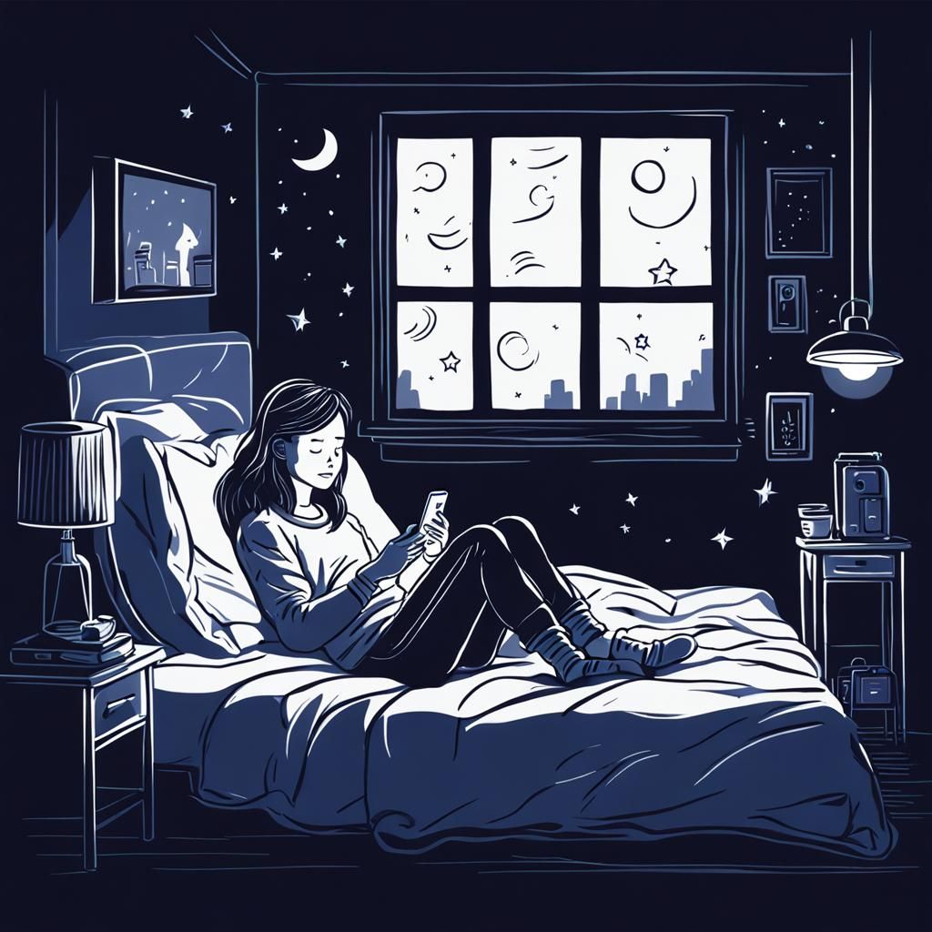 Girl on Bed in the Dark: Cosy Realistic Style