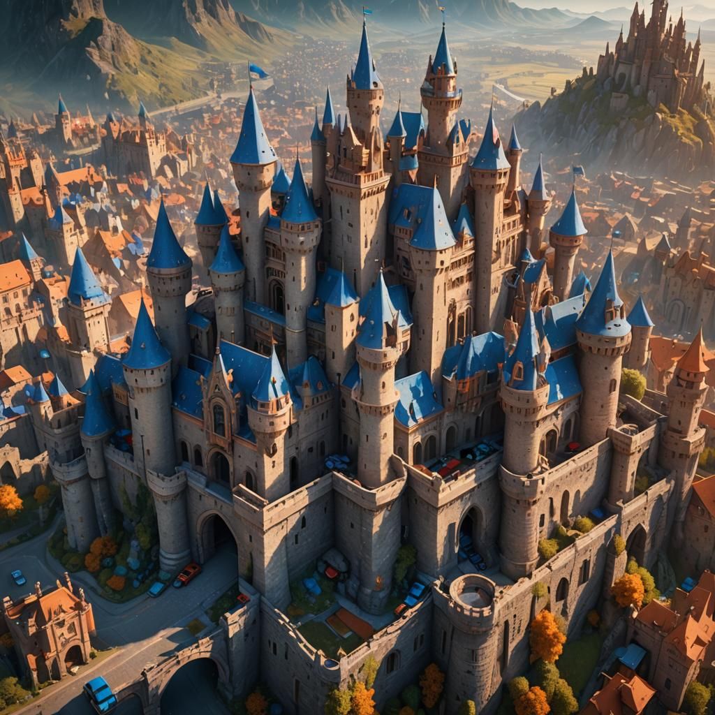 Colorful Car Castle: Fantastical Digital Matte Painting