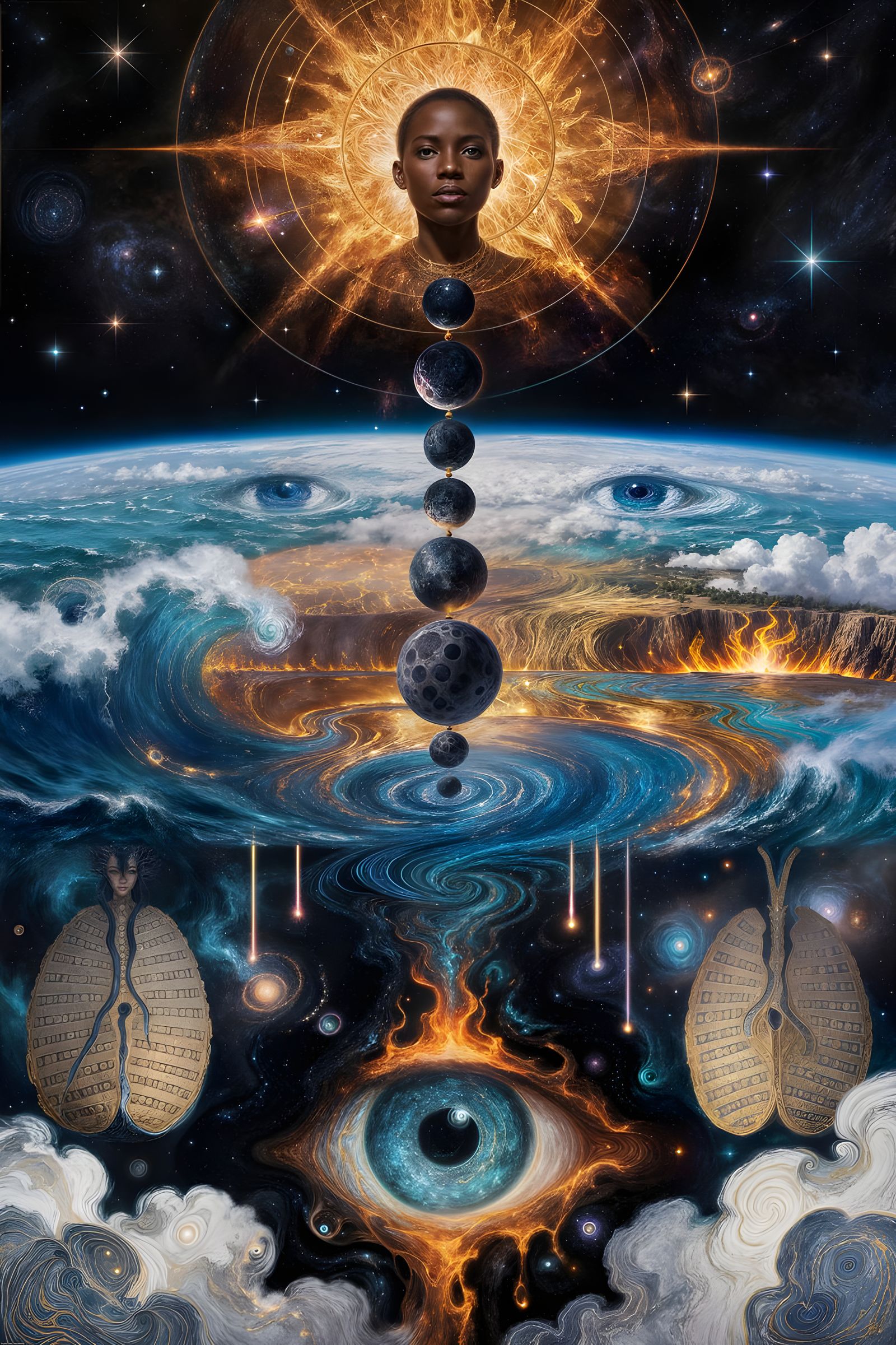 Cosmic Creation Vertical Axis with Celestial Eyes