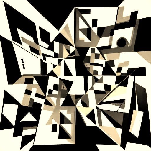 Abstract Cubist Room in Black and White