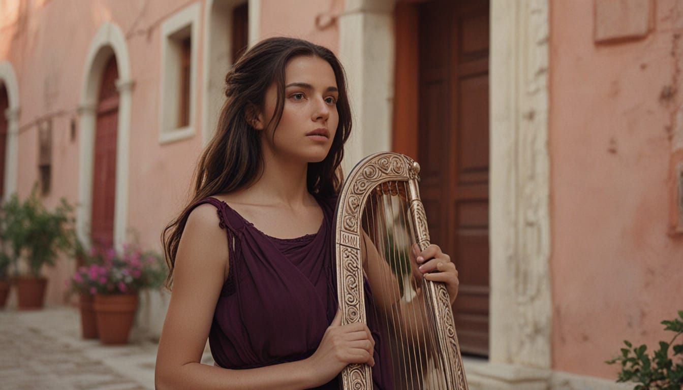 Greek Woman with Lyre in Classical Realism