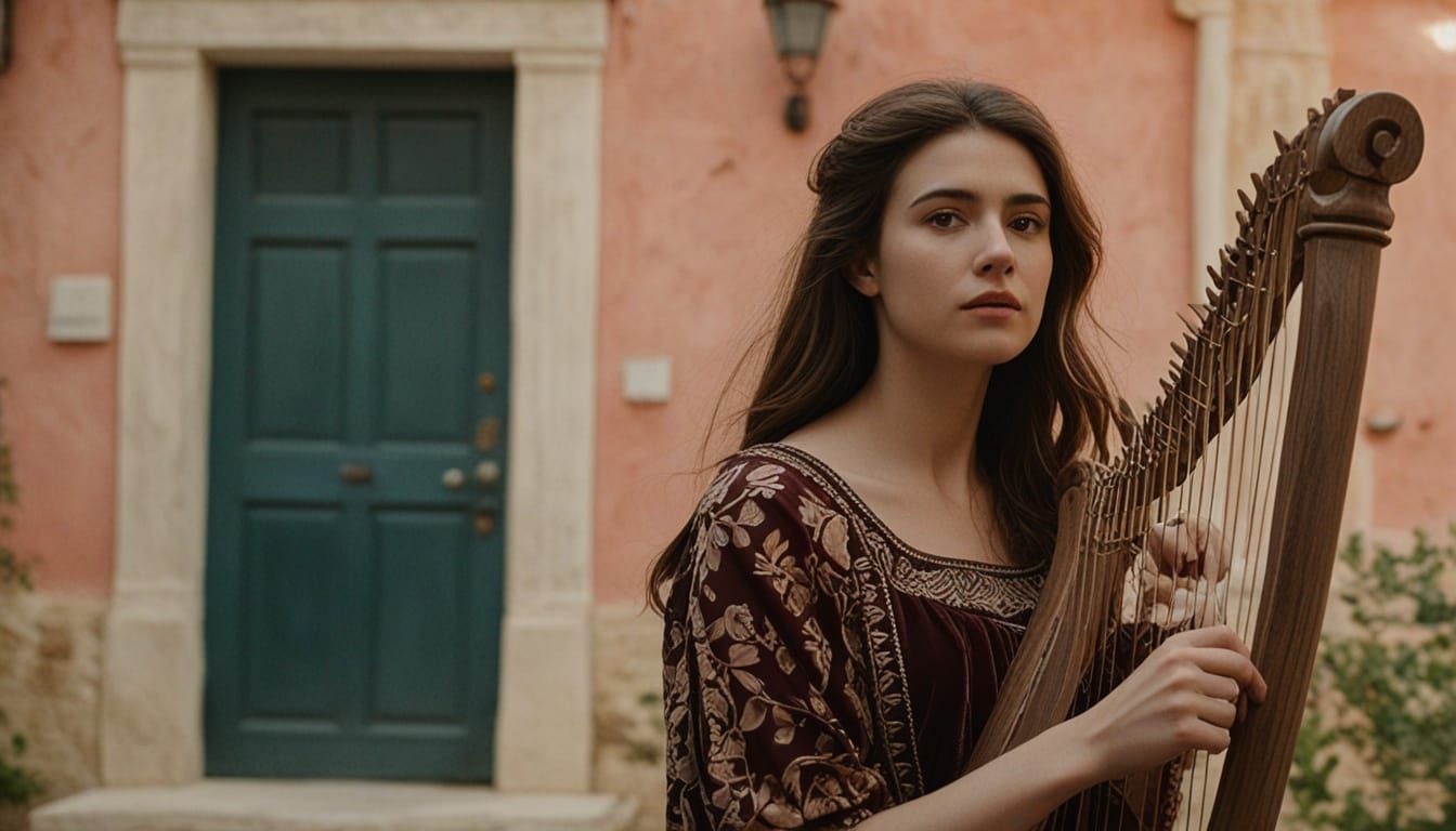 Greek Woman with Lyre in Kvadrat Art Style