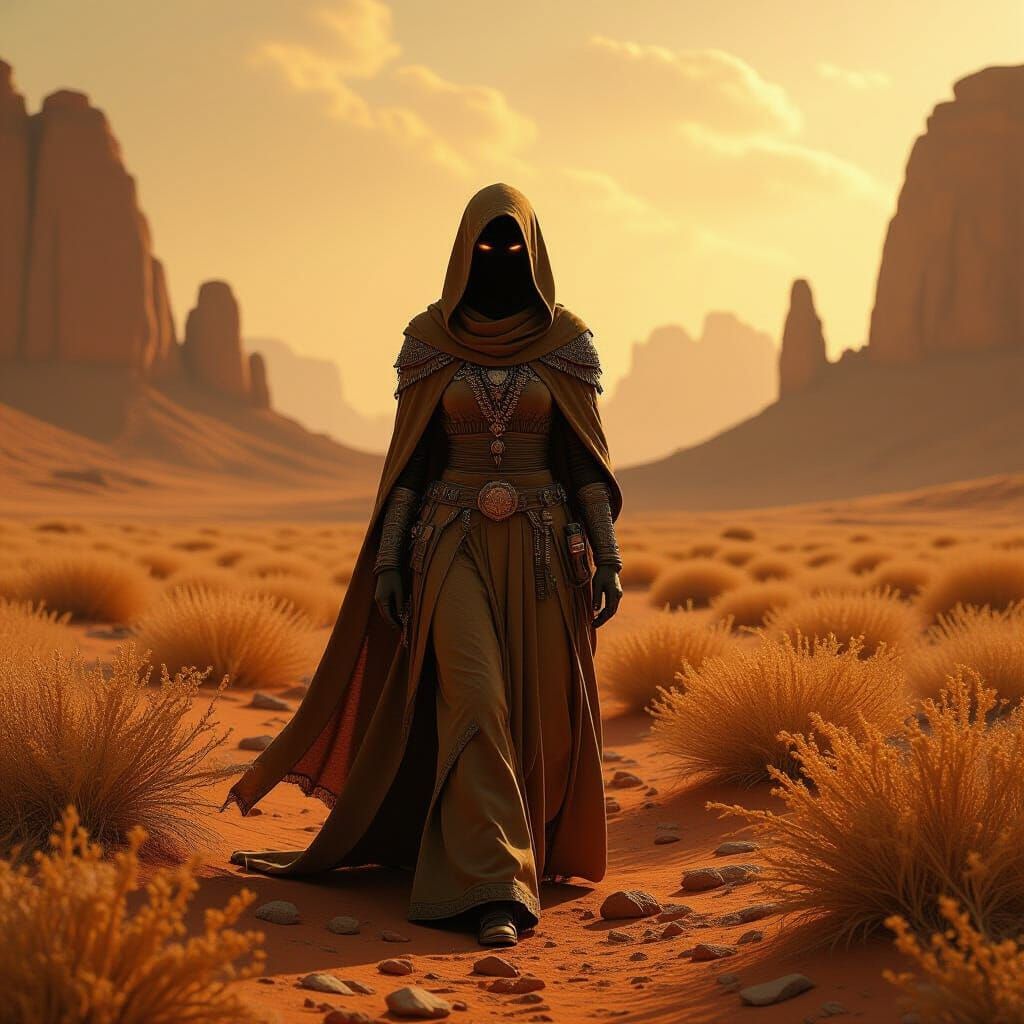 Ethereal Figure in Earth-Toned Landscape Art