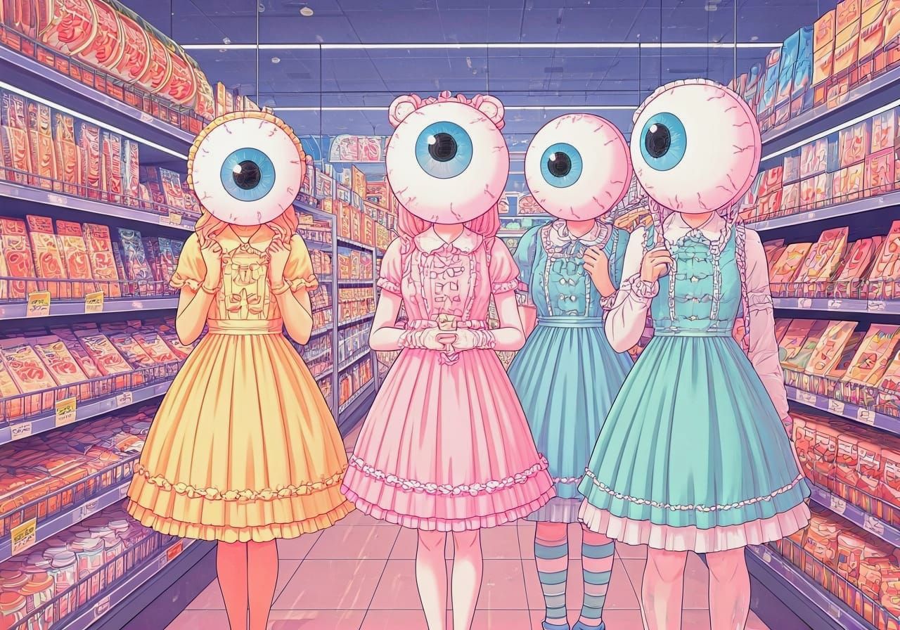 Kawaii Cartoon: Eyeball Masks in Japanese Supermarket