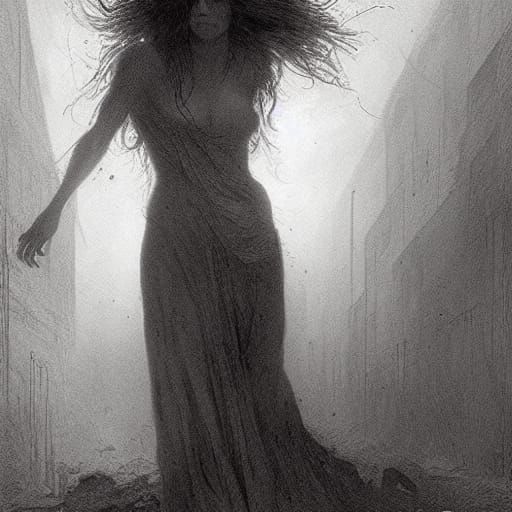 Ethereal Ghost Woman in Gothic Horror Style