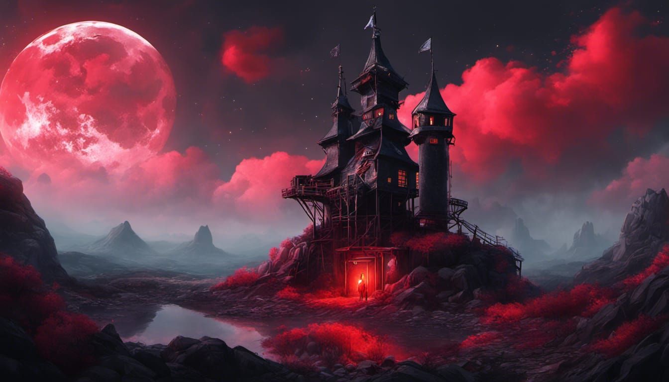 Gothic Windmill on the Moon in Graffiti Art Style