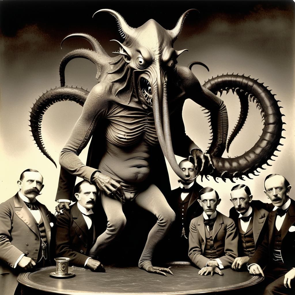 Lovecraftian Monster Sepia Photograph in Dark Fantasy Style