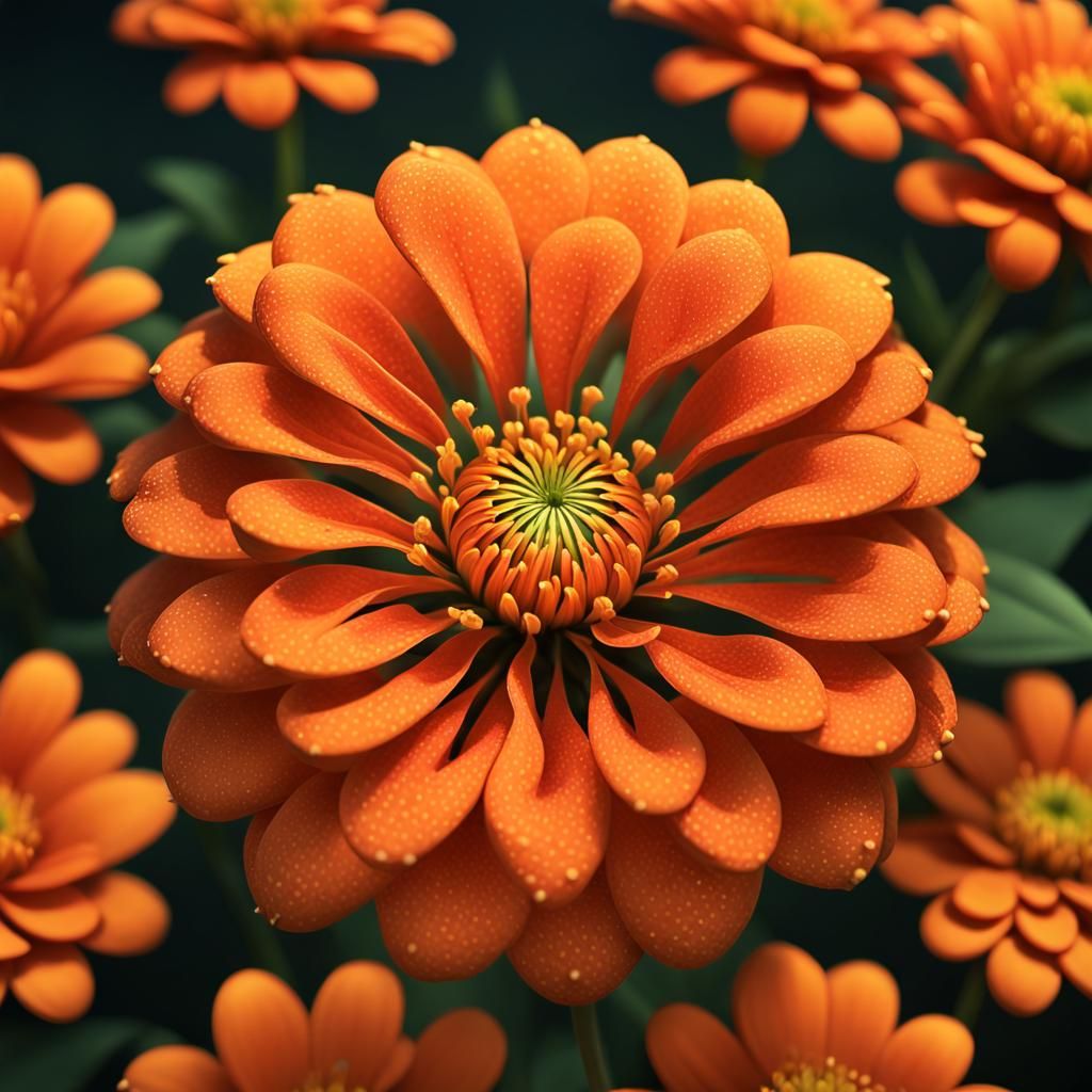 Sunset Orange Zinnia Flower in Fantasy Illustration