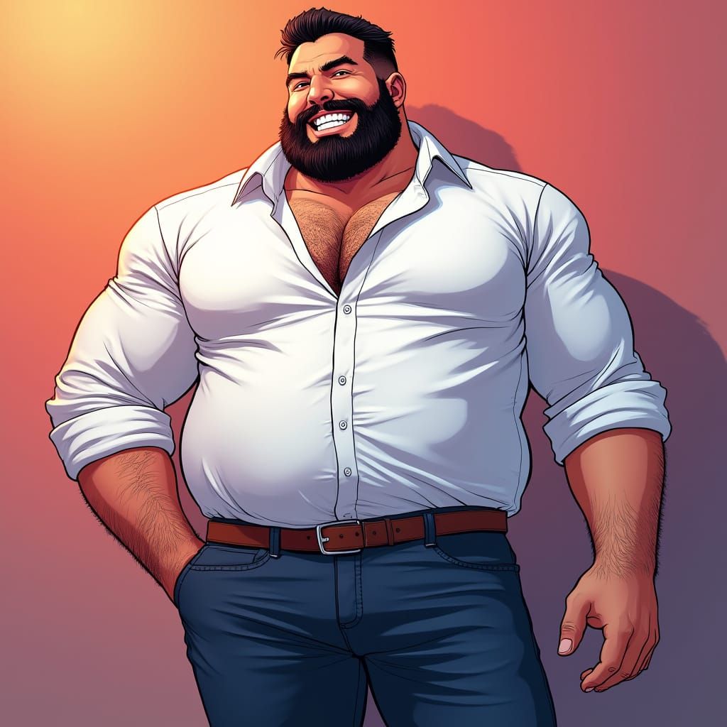 Charming Bearded Man in Vibrant Cel-Shaded Style