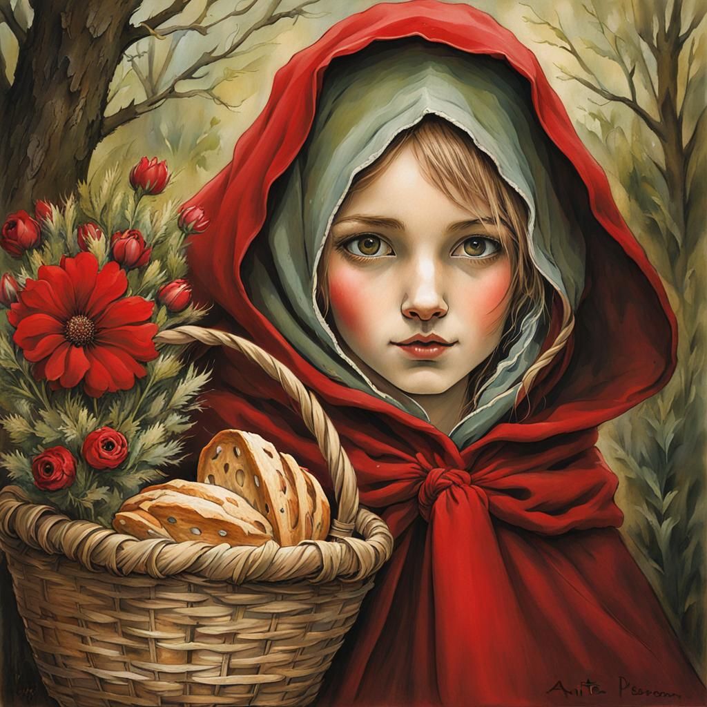 Red Riding Hood Portrait in Romantic Occult Style