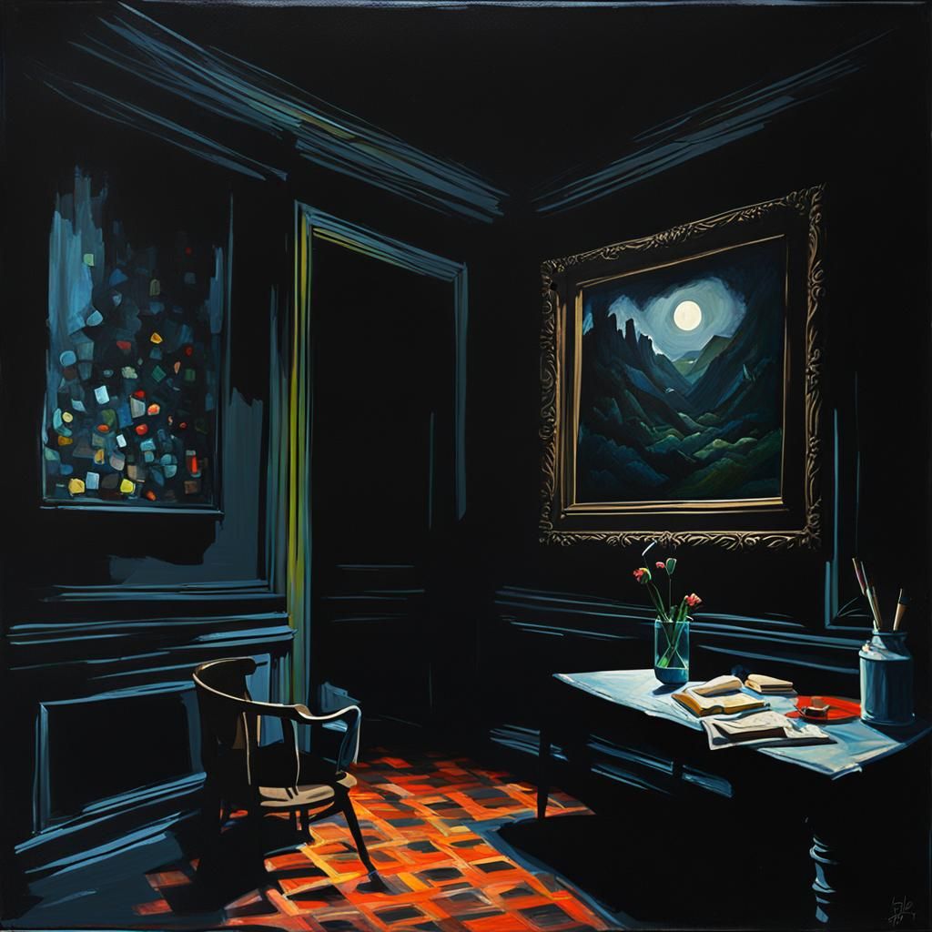 Painting of a Dark Room Interior