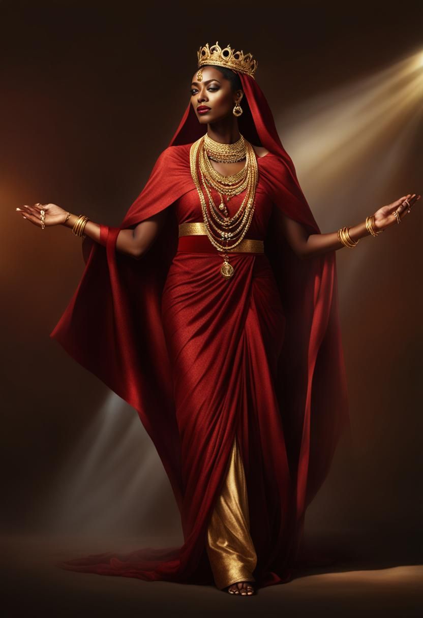 Ethiopian Queen in Red Silks at Sunset