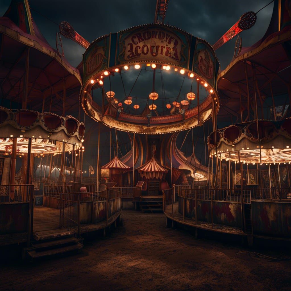 Eerie Abandoned Carnival with Rusted Rides