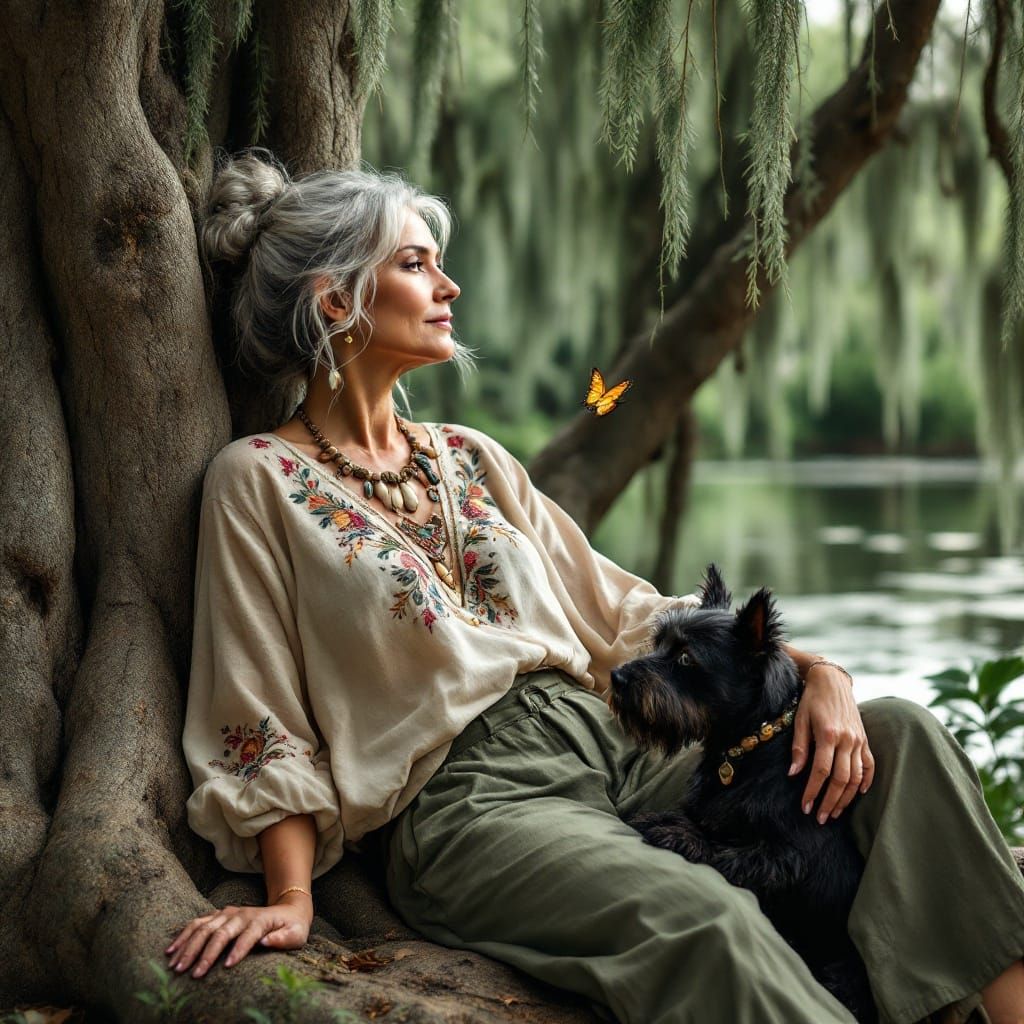 Ethereal Bohemian Woman in Serene Natural Setting