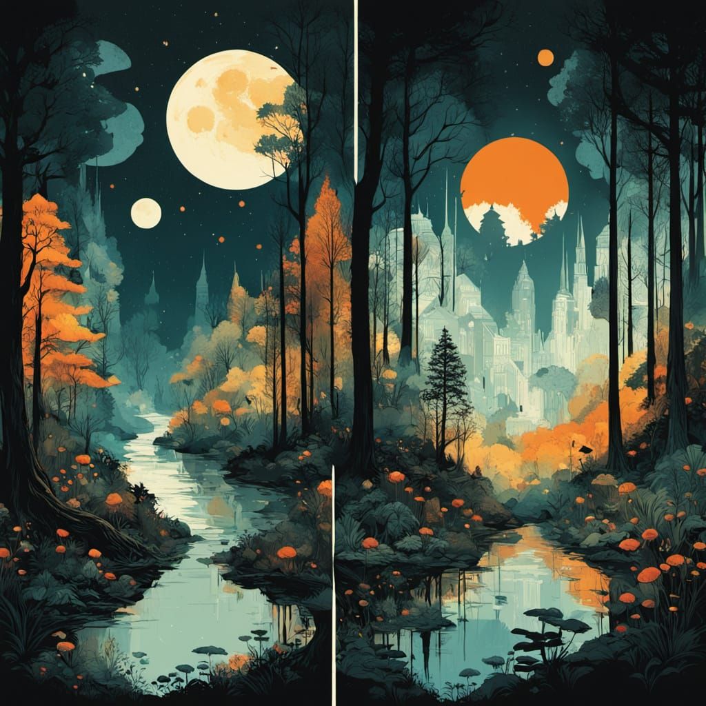 Forest Split: Vibrant Day Meets Serene Night