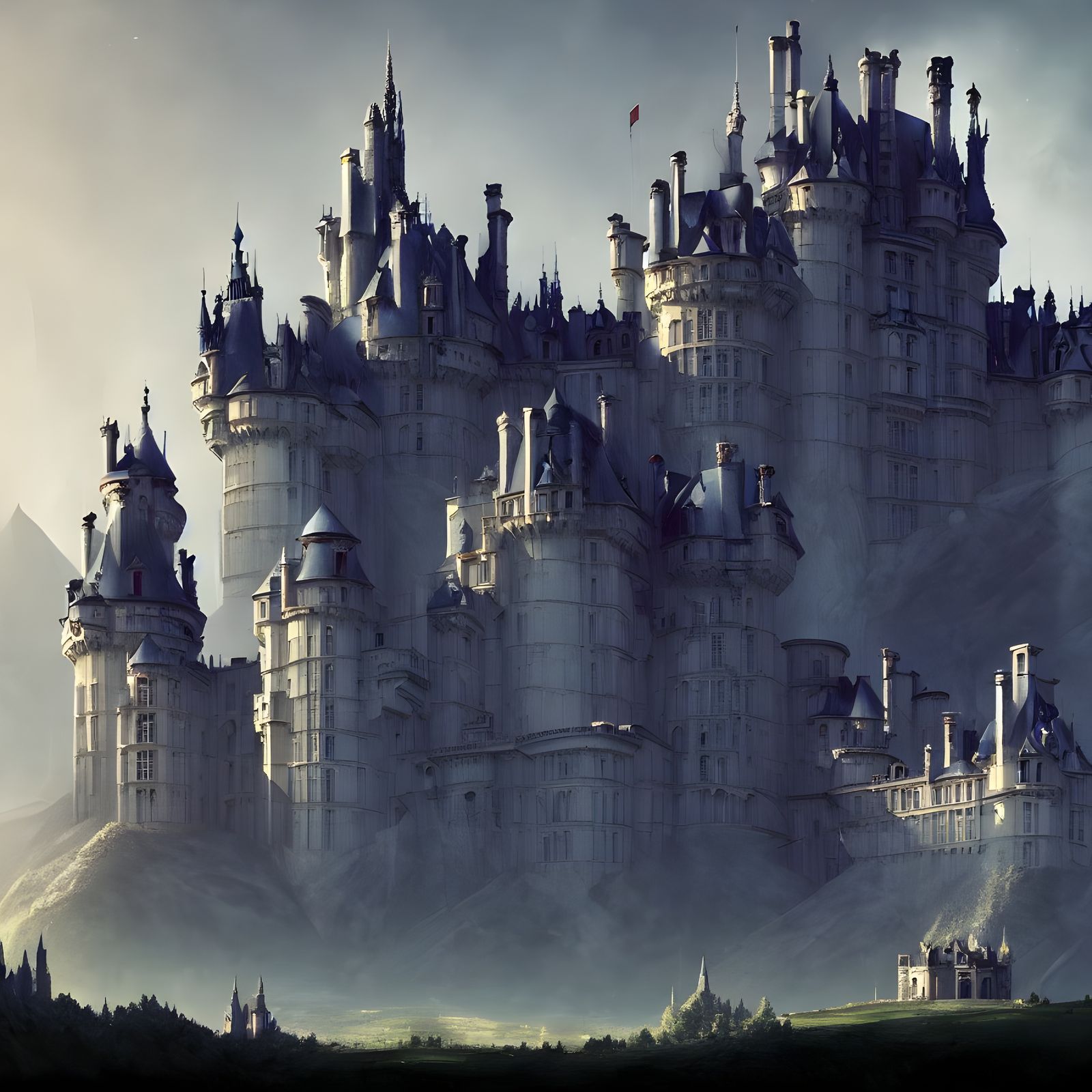 Cyberpunk Castle on Mountain Concept Art