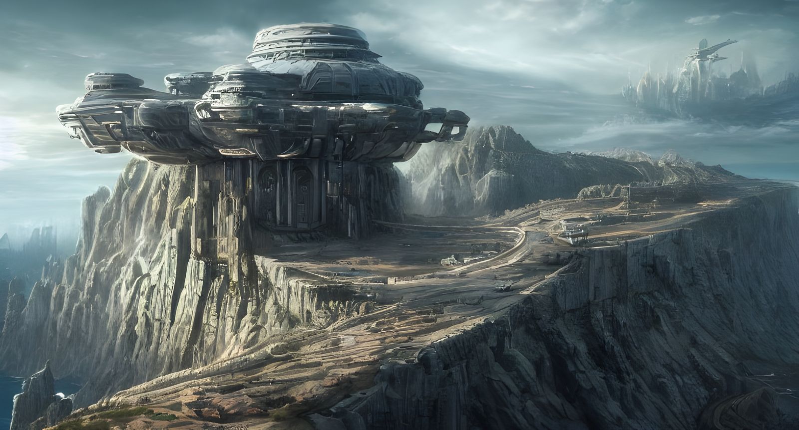Sci-Fi Mega Structure Outpost on Cliff