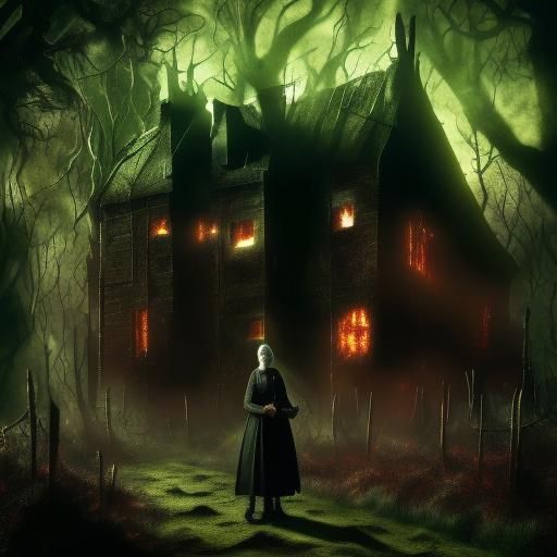 Eerie Whateley Farmhouse in the Misty Gloom