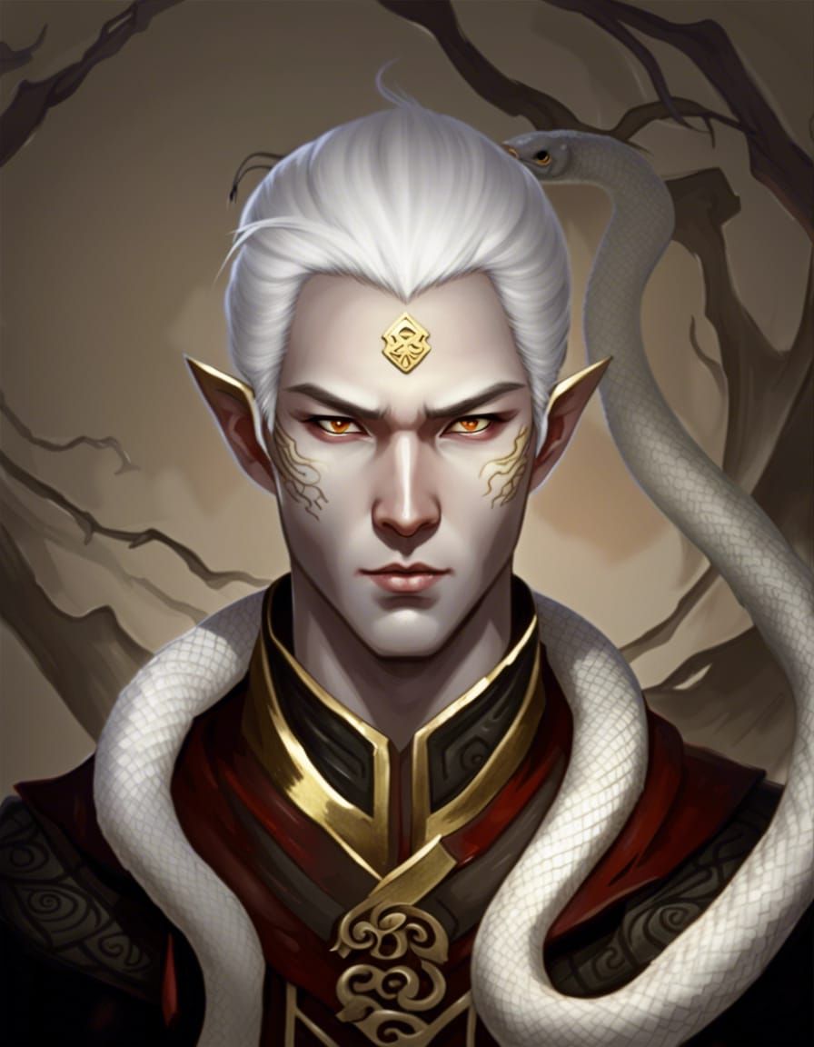 Pale Yuan-Ti Aberrant Sorcerer with Snake