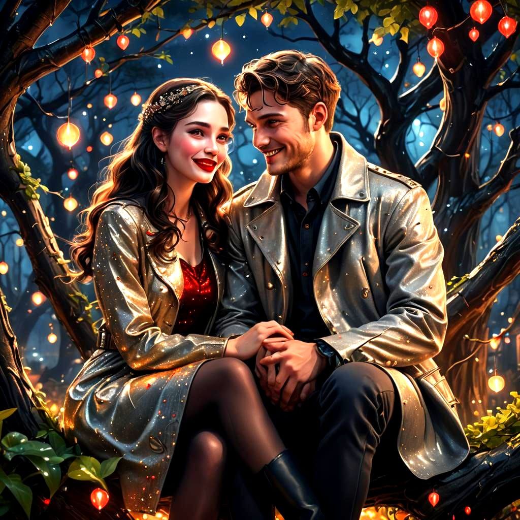 Couple in Glowing Forest: Fantasy Concept Art