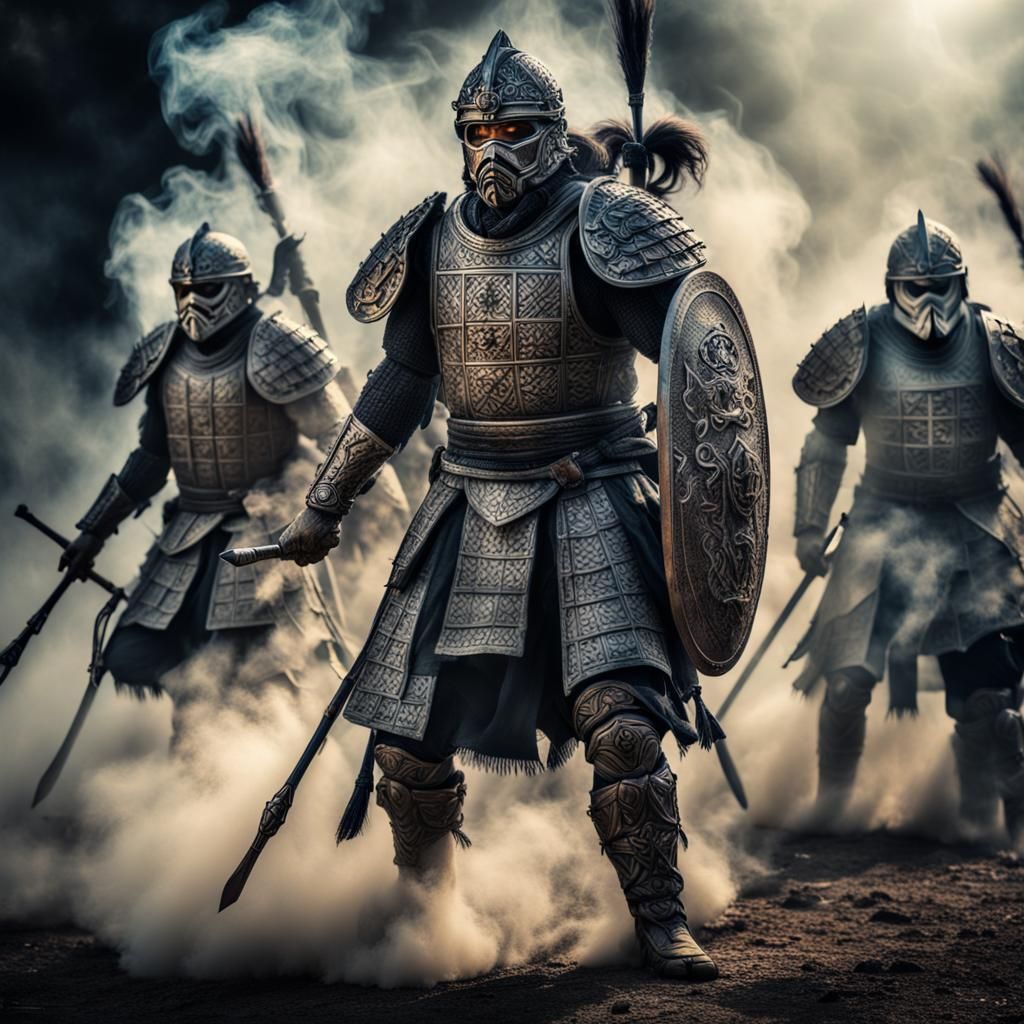 Translucent Smoke Warriors in Hyperrealistic Style