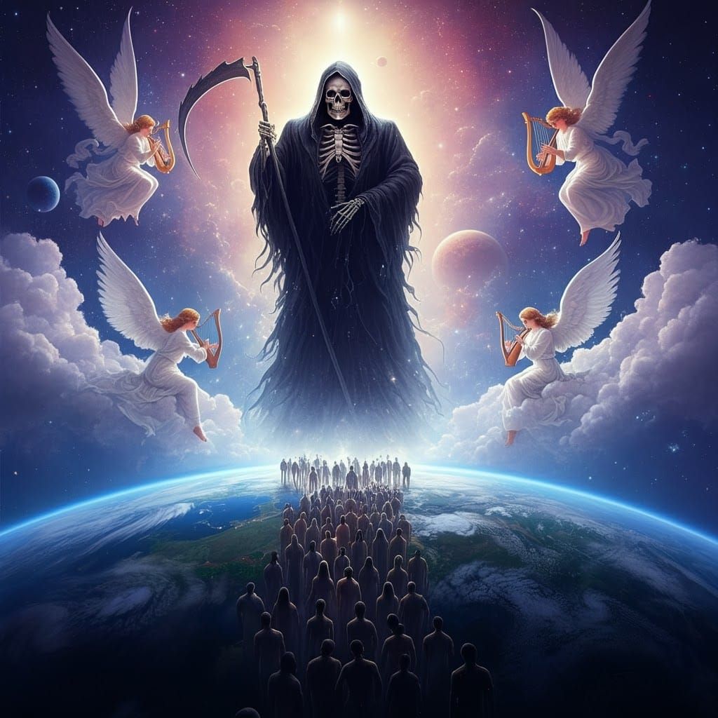 Grim Reaper Leads Humanity to Cosmic Ascension