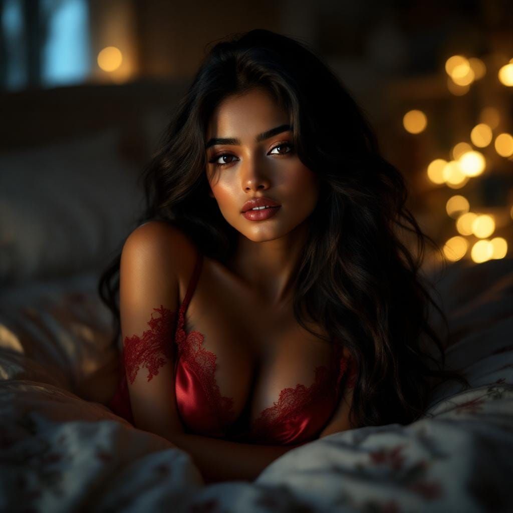 Bengali Woman in Red Satin with Cinematic Lighting