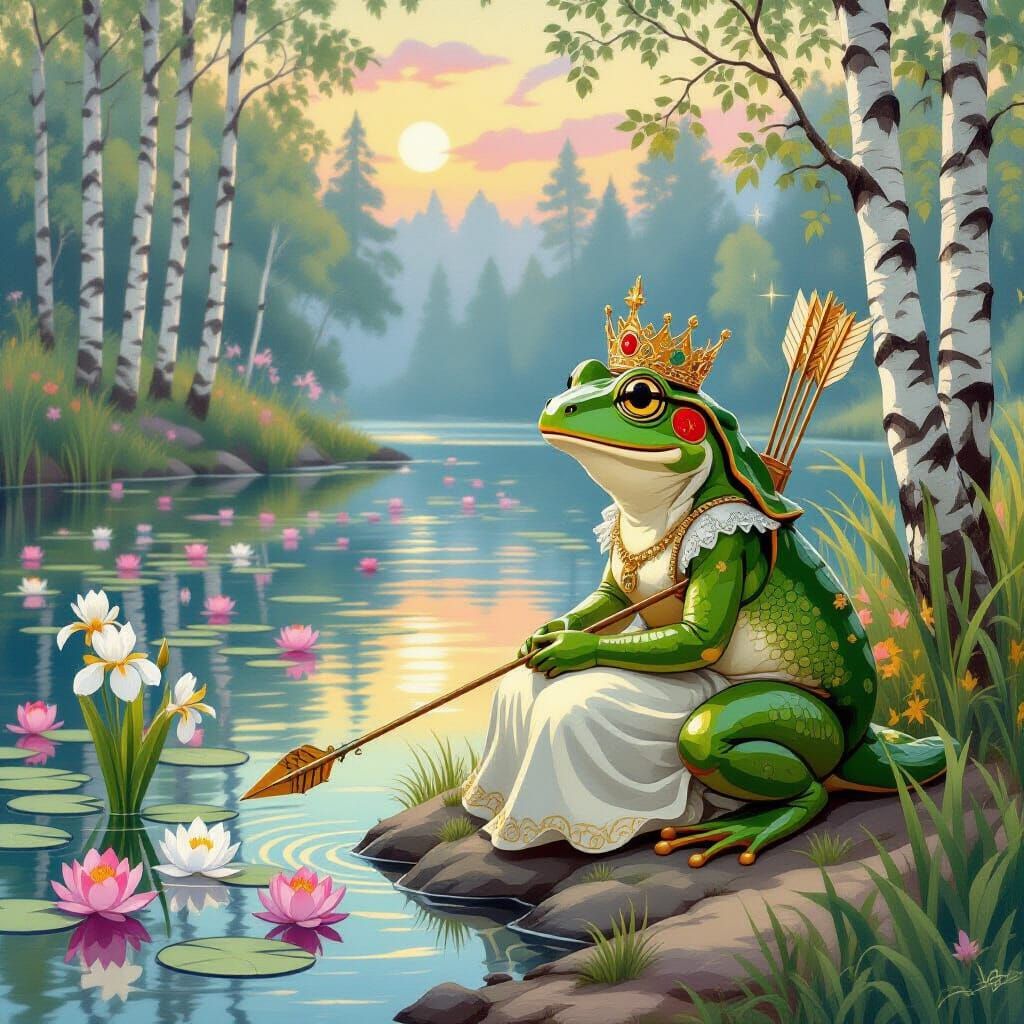 Frog Princess by Magical Lake in Pastel Daylight