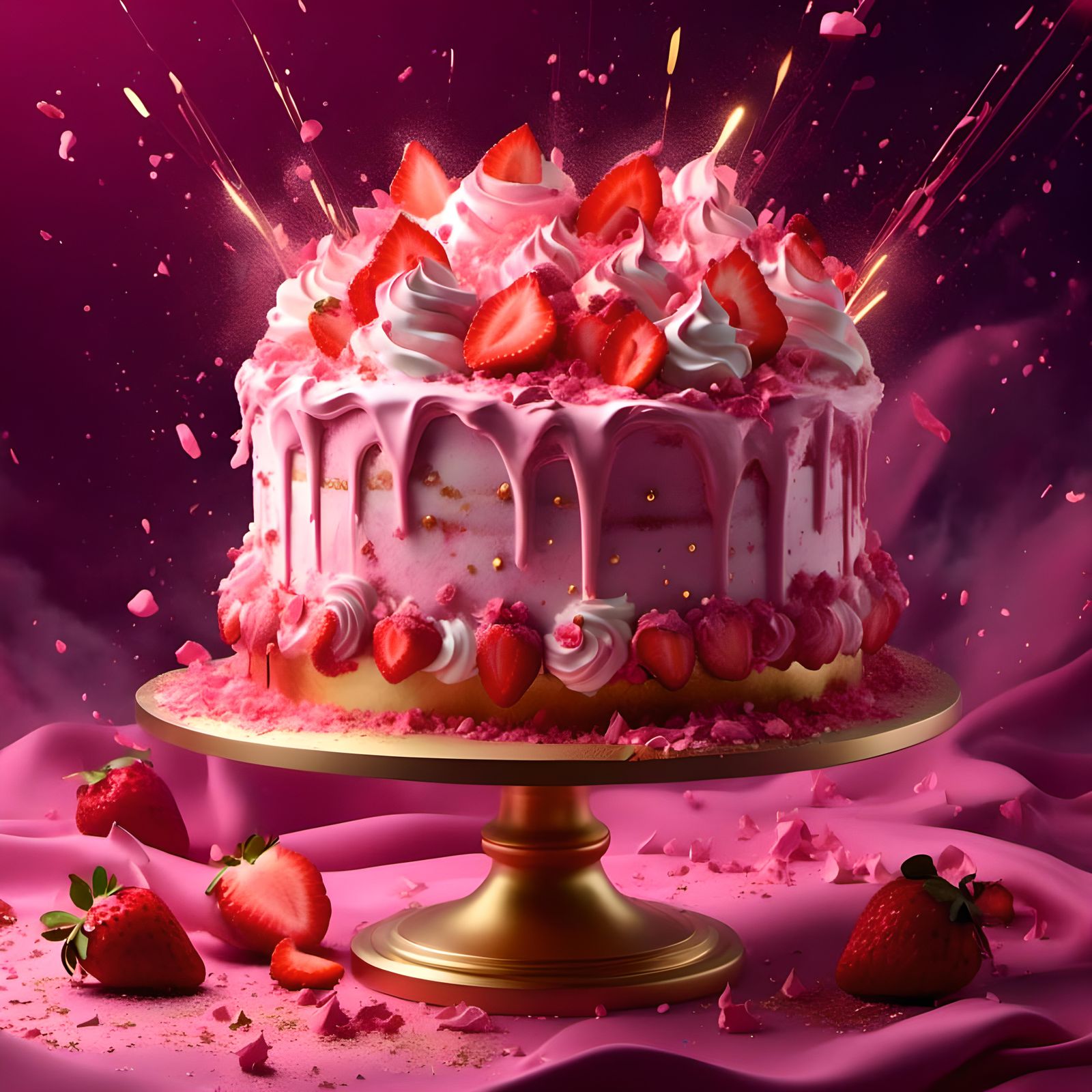 Strawberry Cylinder Cake with Gold Star Explosion