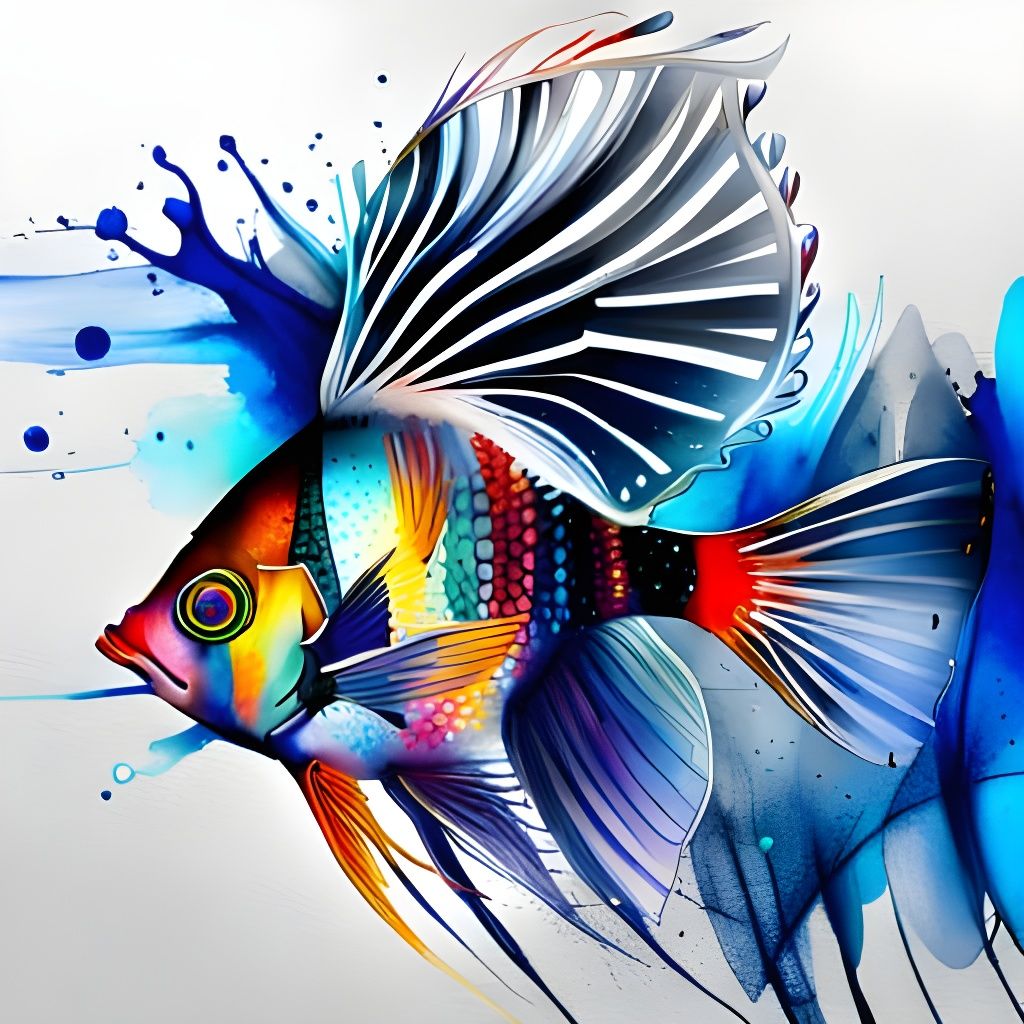 Angel Fish in Ink Splash Style