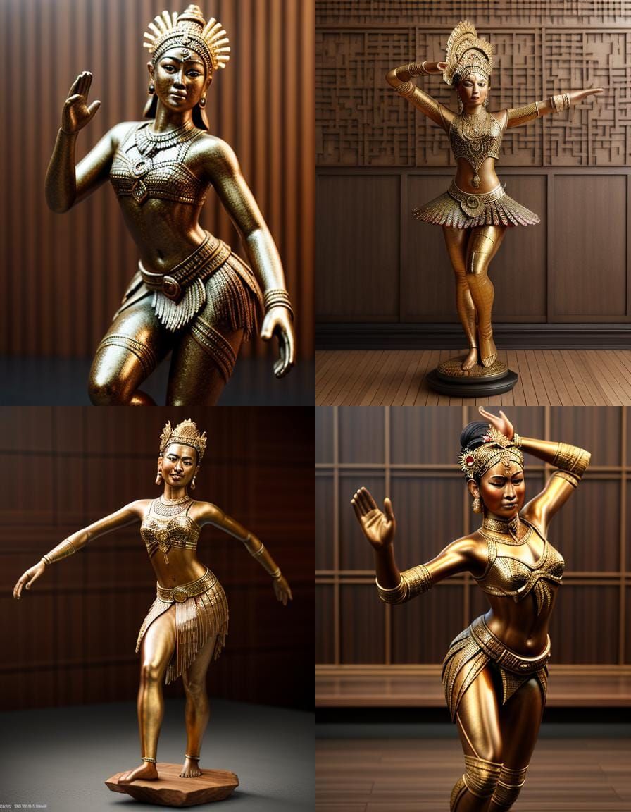 Bronze Indonesian Dancer Statue in Mosaic Fragments