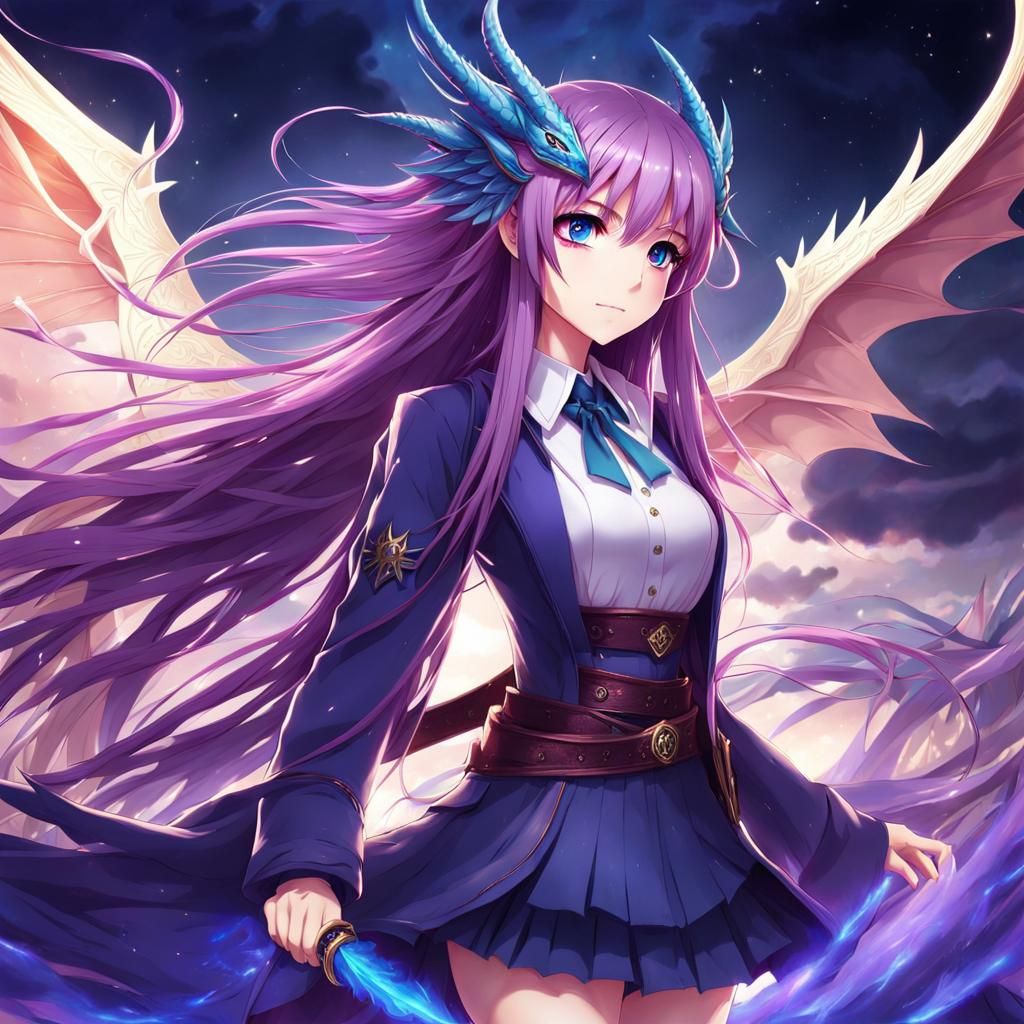 Anime Girl with Dragon Wings in Manga Style