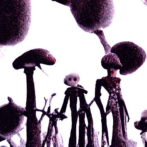 Mushroom Family in Tim Burton Style