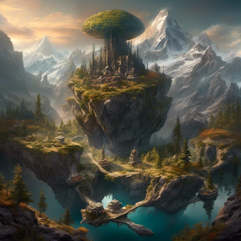 Floating Island Mountain Landscape in Vivid Colors