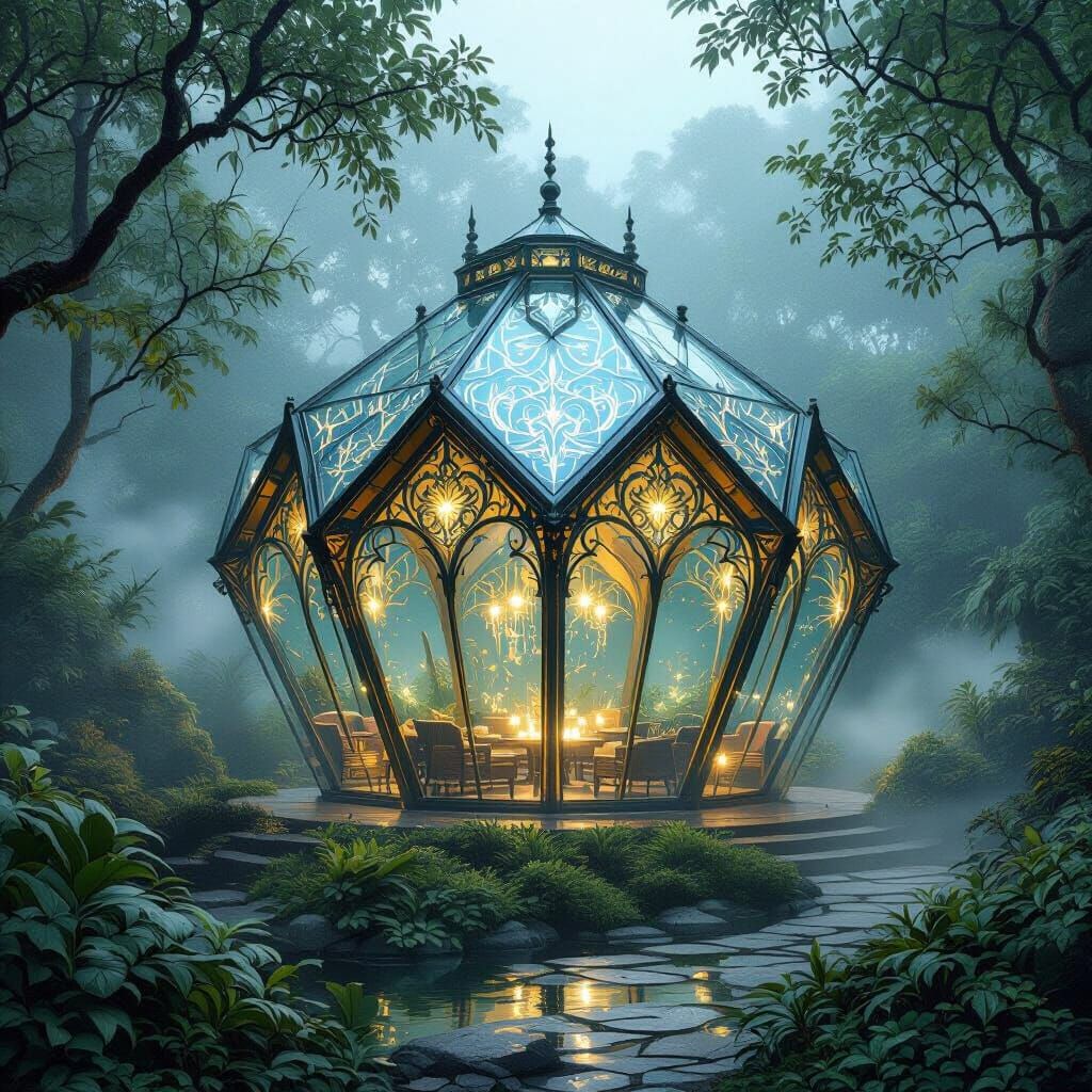 Ethereal Diamond Pavilion in Lush Greenery