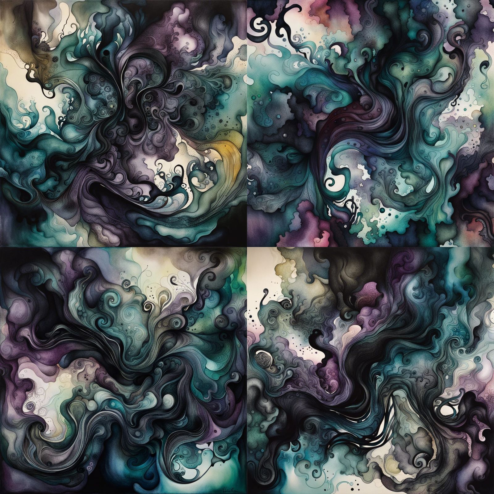 Chaotic Abstract Ink Art with Swirling Vortexes