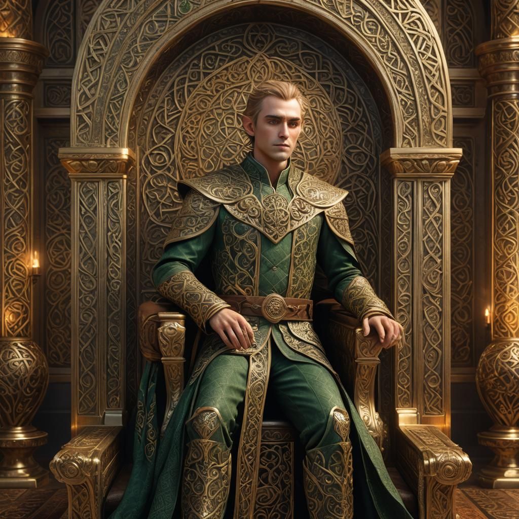 Celtic Elf in Ornate Throne Room, 8K