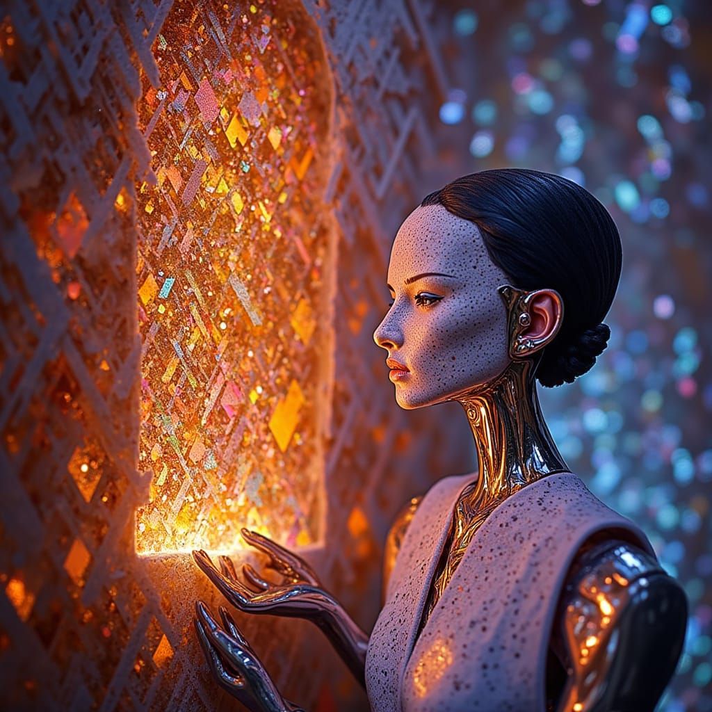 Sunstone Cyborg Caretaker in Crystal Hive - Anime Art