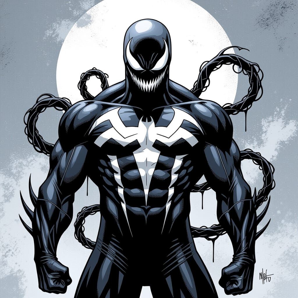 Moon Knight with Venom Symbiote in Comic Style