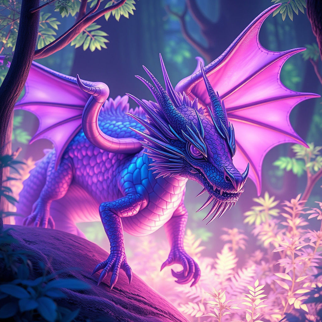 Iridescent Forest Dragon in Whimsical Fantasy Style