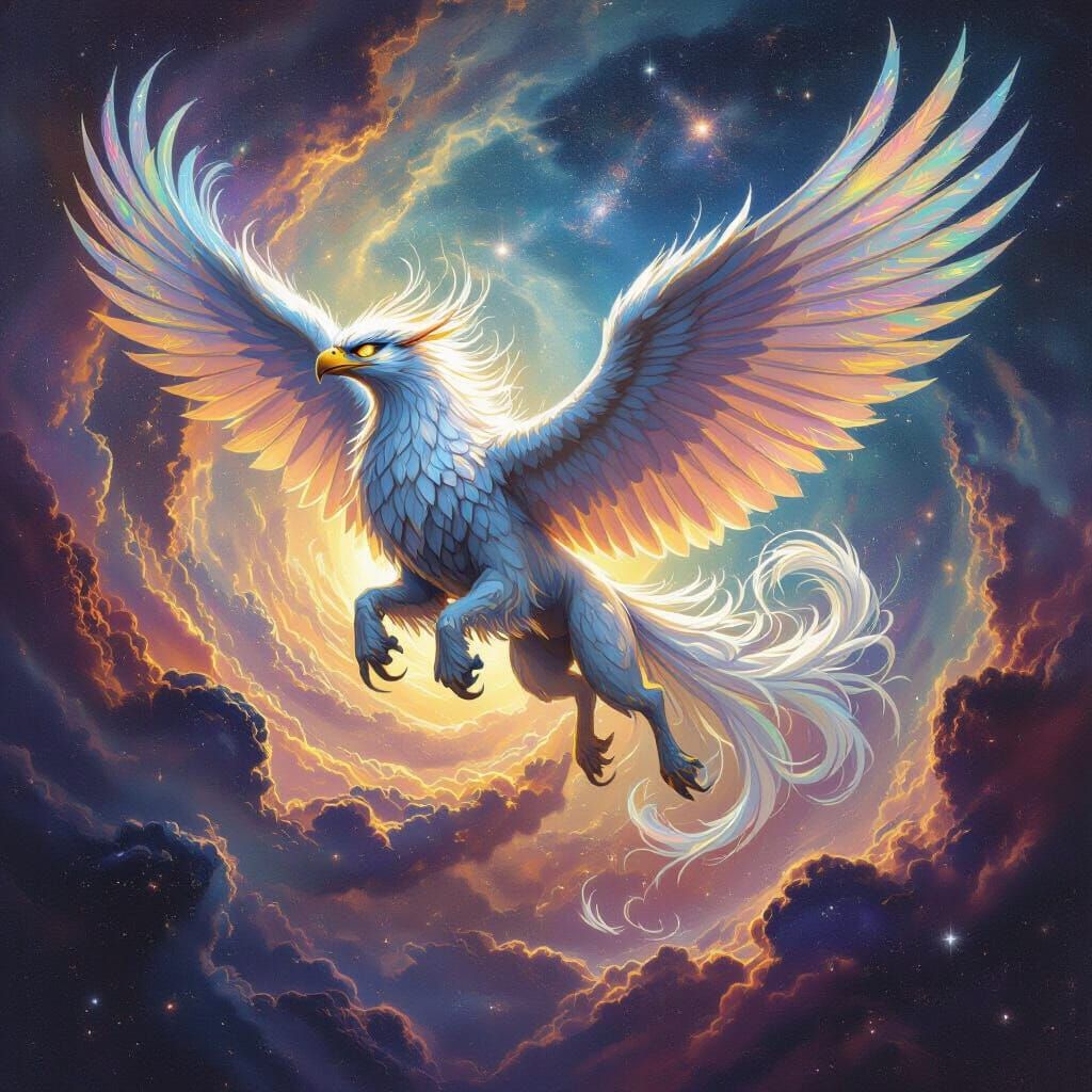 Griffin Soaring Through Nebula in Epic Style