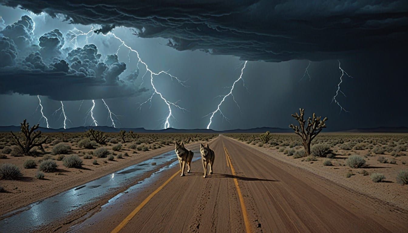 Electric Desert Stormscape in Dramatic Oil Painting Style