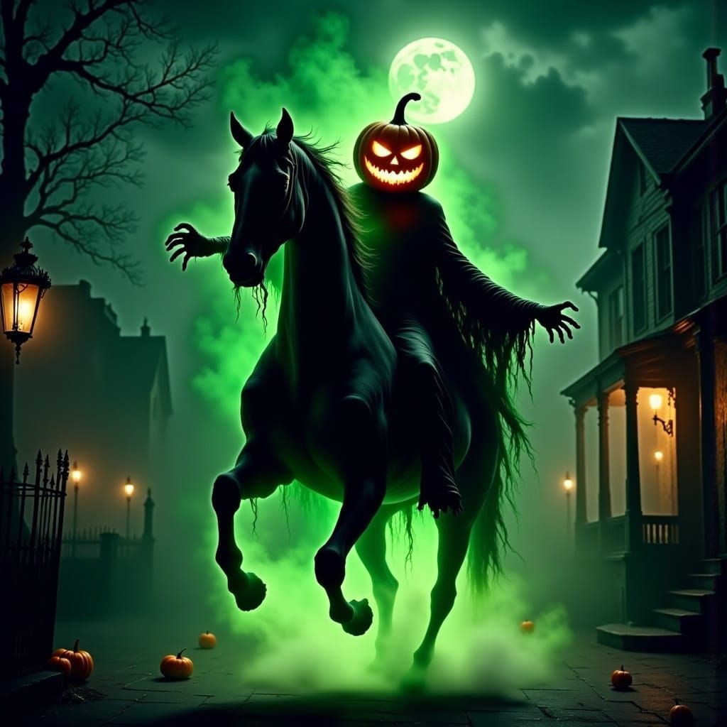 Headless Horseman on Ghostly Steed in Gothic Fantasy