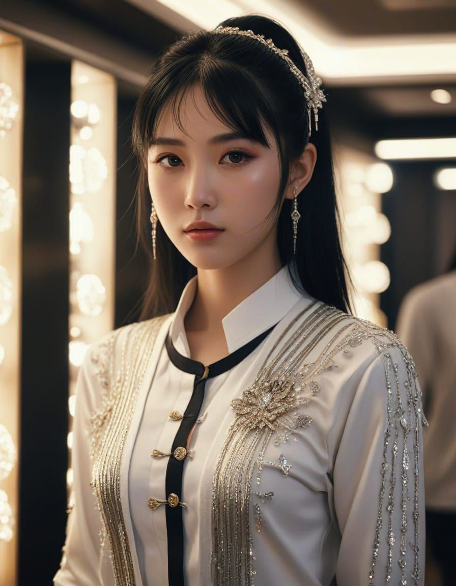 Japanese Girl in Dressing Room: Hyper-Realistic Art