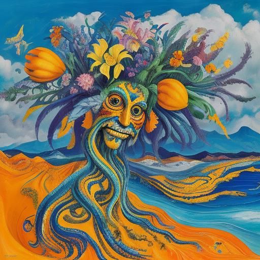 Psychedelic Travelers in a Colorful Landscape