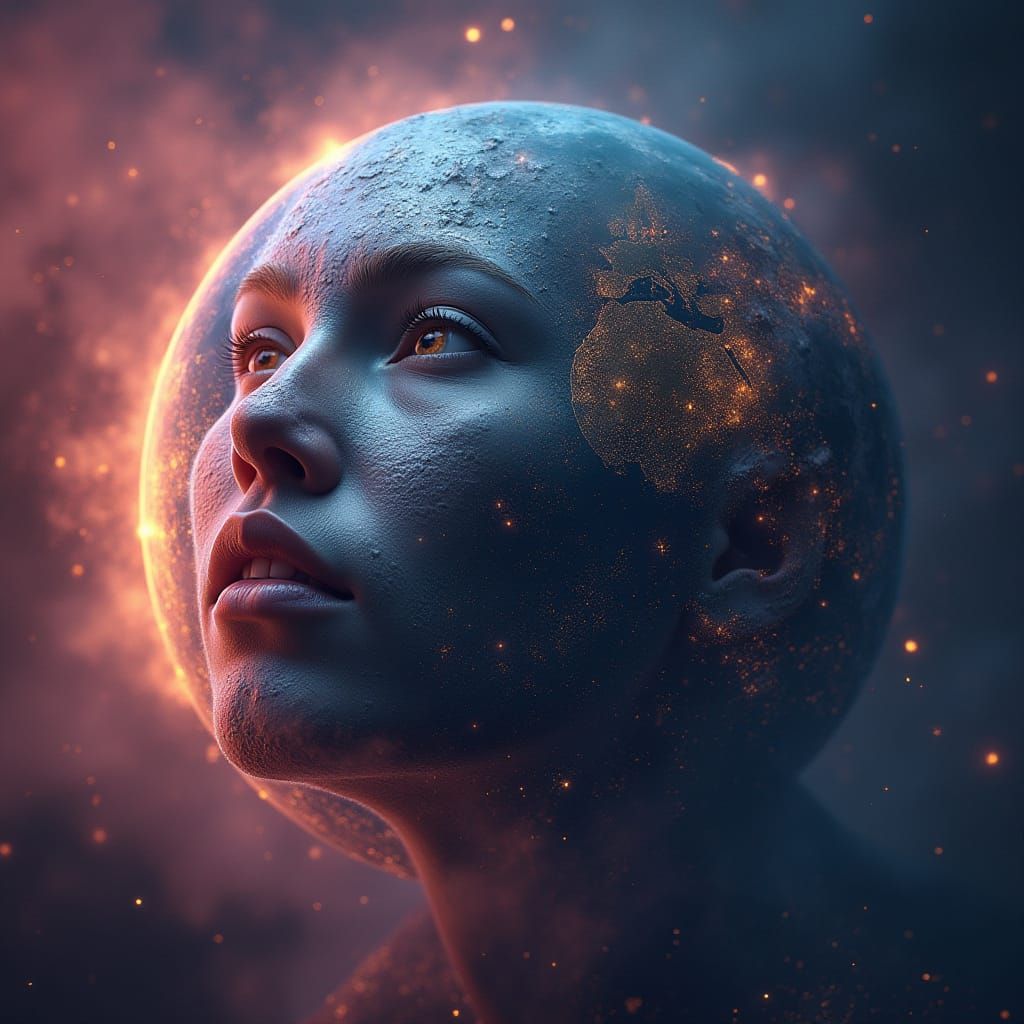 Hyperrealistic Portrait of Earth in Atmospheric Style