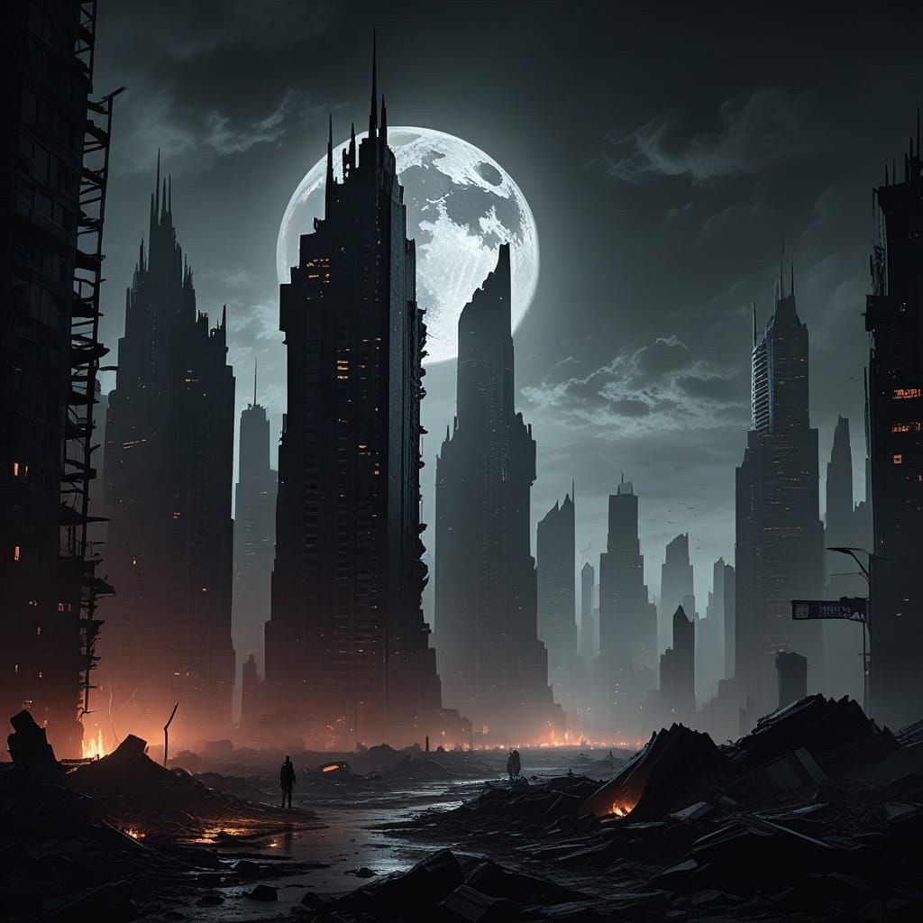 Black Moon Over Apocalyptic City Concept Art