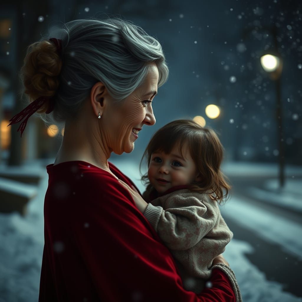 Winona Ryder as Granny Kim in Snowy Nighttime Scene