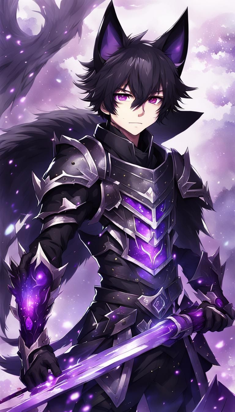 Half-Demon Fox Boy in Anime Style Armor
